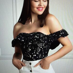 New! Corset Story Cotton Astronomy Print Sleeved Corset Top Size UK 20
